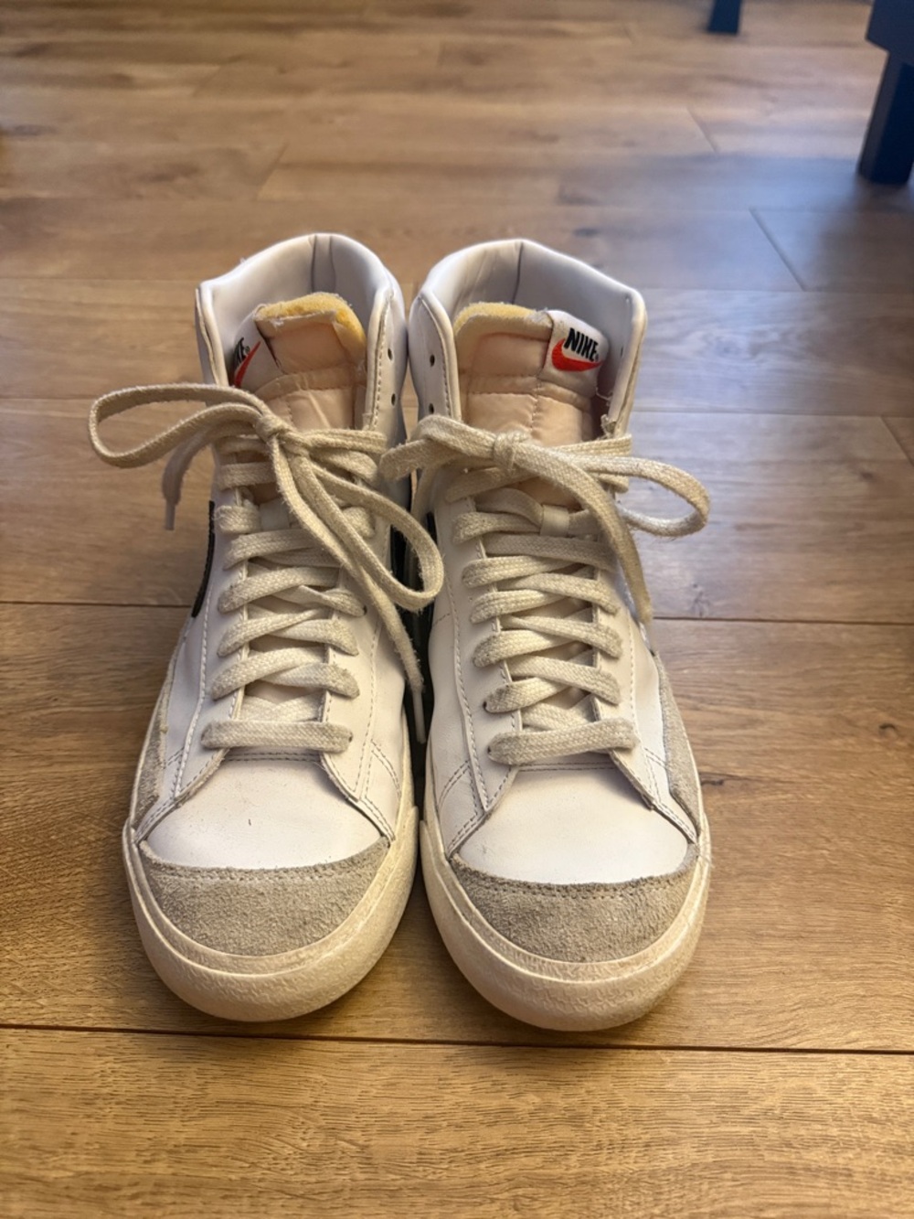 Nike White and Beige High-Top Athletic Shoes